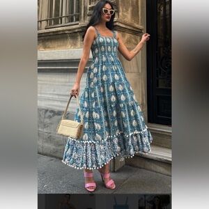 Zara Blue and White Patterned Maxi Dress